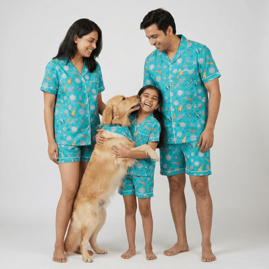 To The Moon matching shorts set for parents and kids, styled together