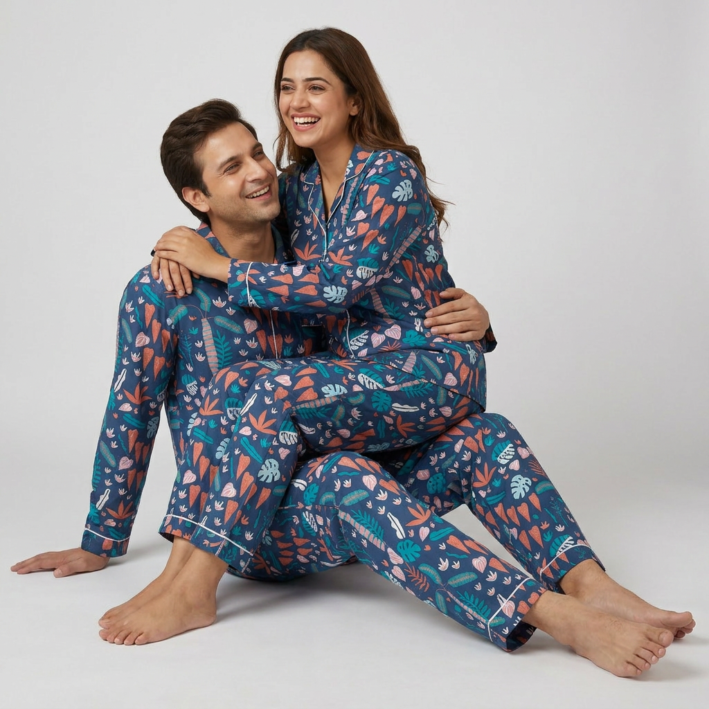 Pajama Tribe Tropical Foliage matching couple pajamas