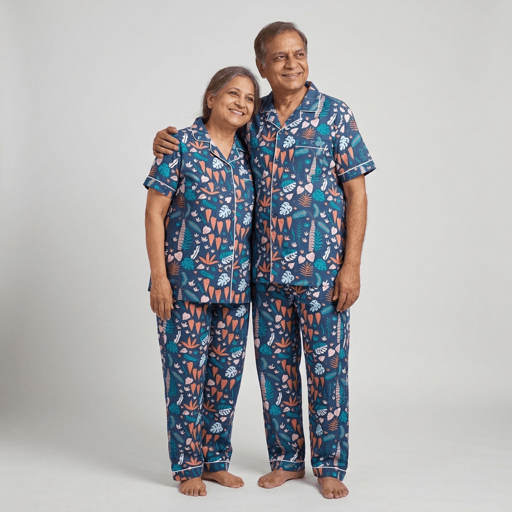 Matching Tropical Foliage half-sleeve night suit for your parents