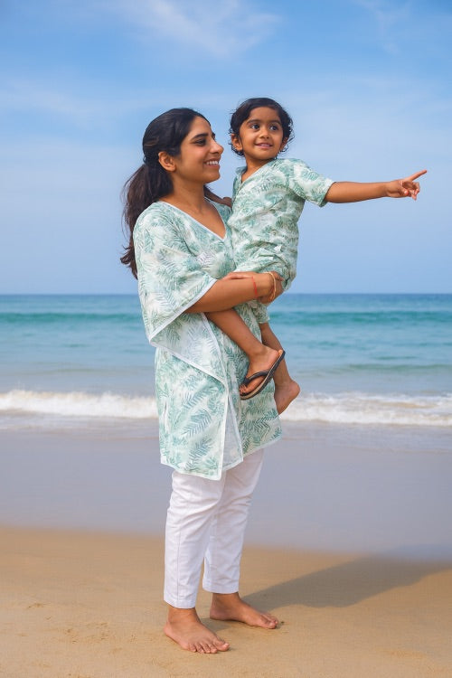 Mother son in matching loungewear