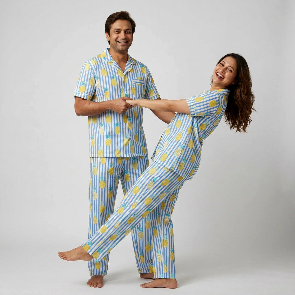The two of you in matching Tropical Pineapple night suit