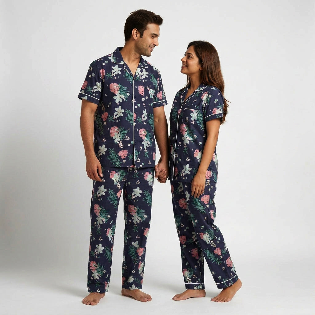 Tropical Scene couple night suit worn together
