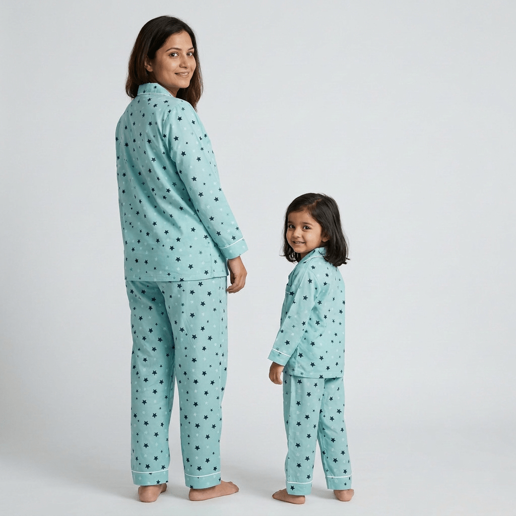 Matching Twinkling Stars full-sleeve night suit for mum and her mini-me