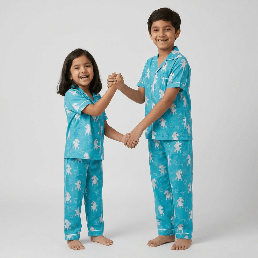 Unicorn Blues brother sister night suit worn together