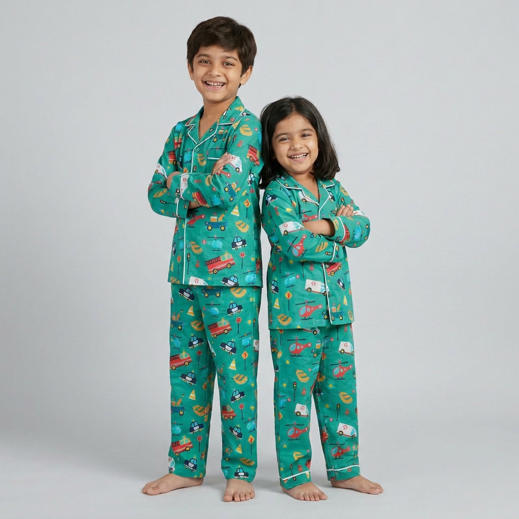 Vehicles brother sister night suit worn together