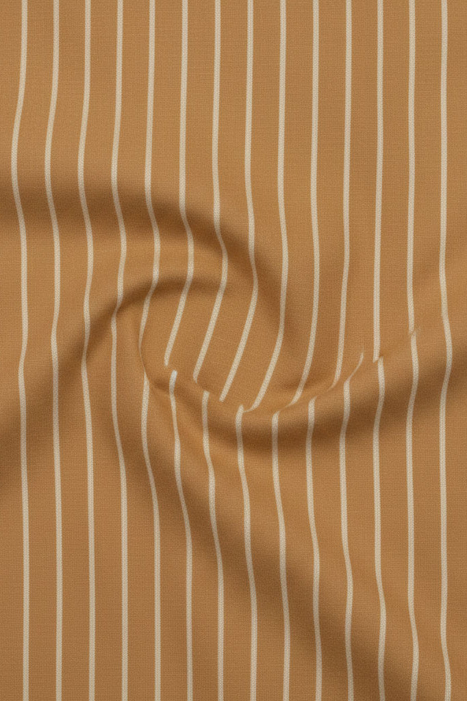 Warm caramel cotton fabric with soft cream stripe pattern