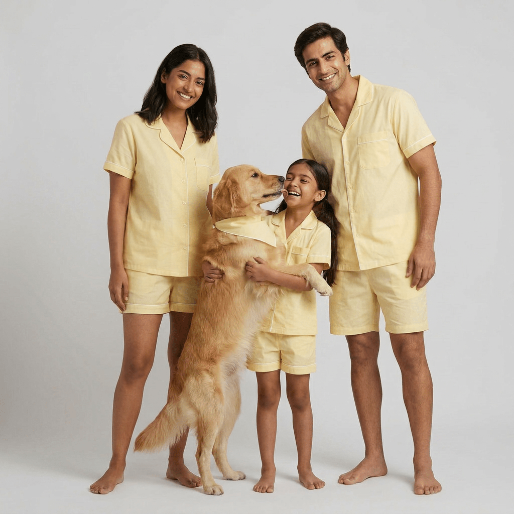 Matching Warm Yellow Parent Pup shorts set for the whole family