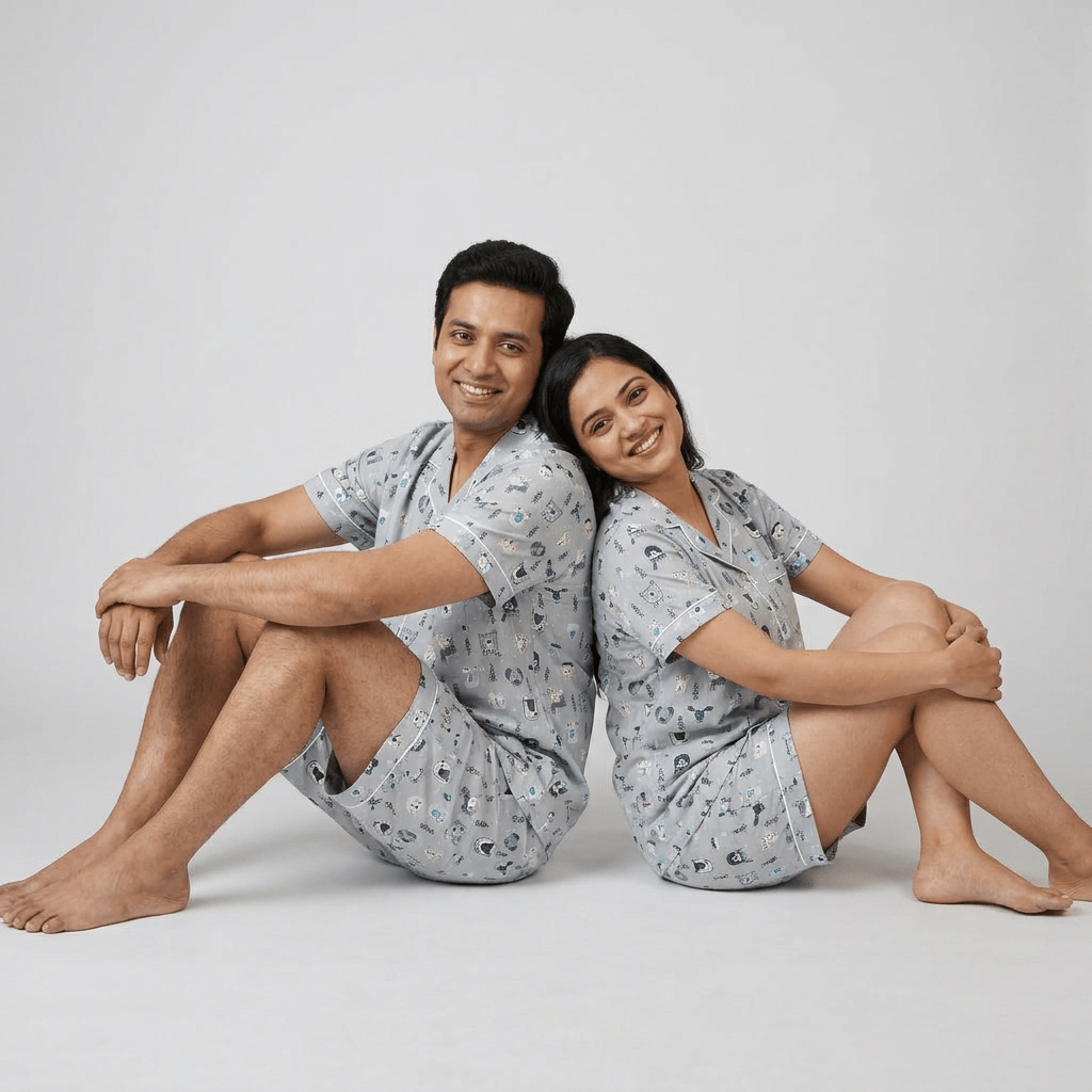 White Fox couple night suit worn together