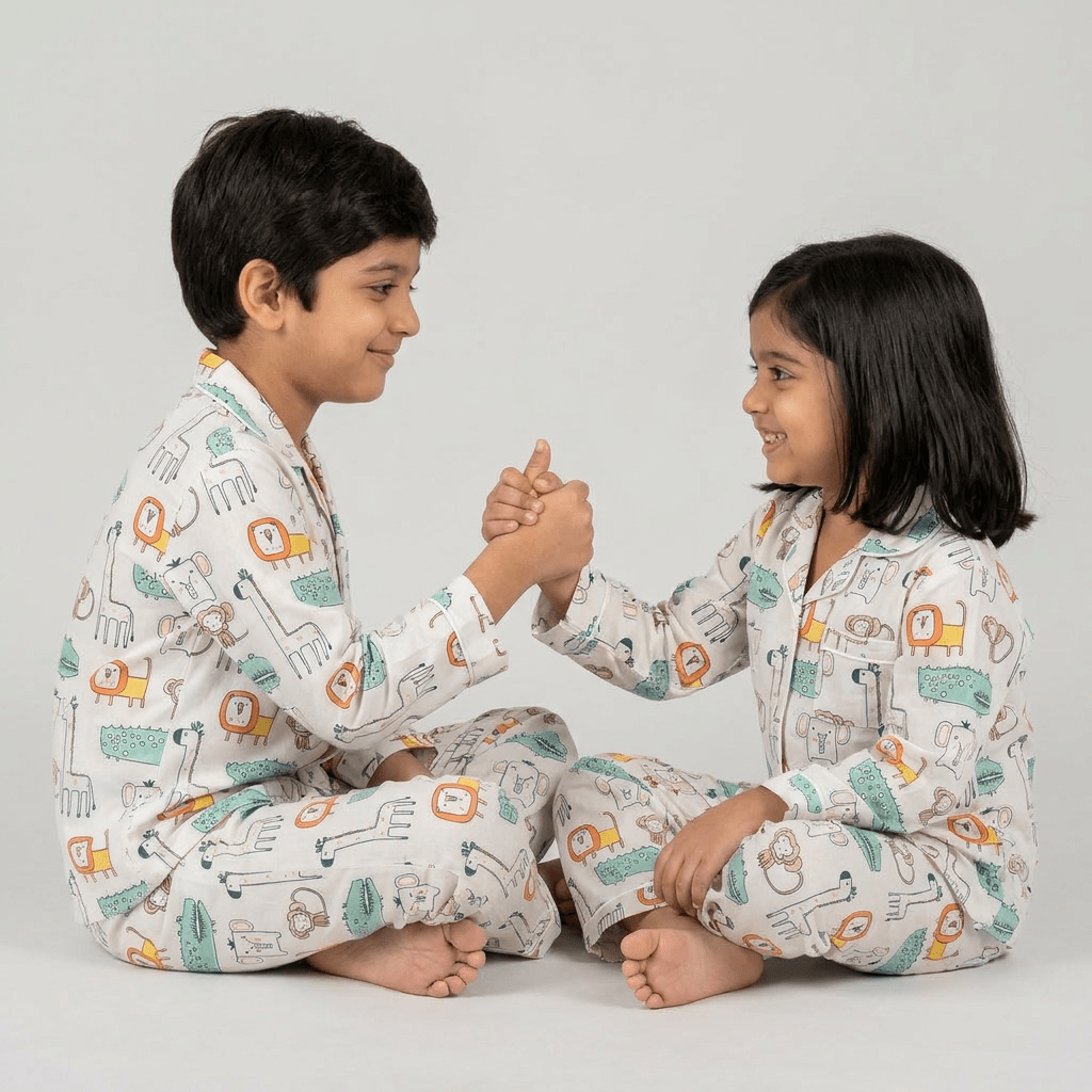 Pajama Tribe Wild Animals siblings matching pajamas