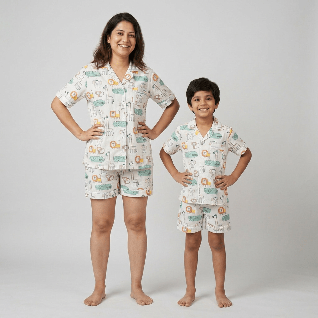 Wild Animals matching shorts set for mumma and her little man, styled together