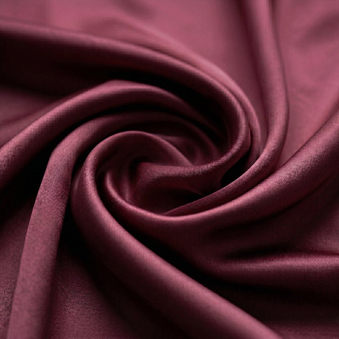 Wine Berry Satin matching couple pajamas worn together