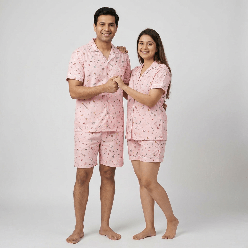 The two of you twinning in XO Arrow Love night suit by Pajama Tribe