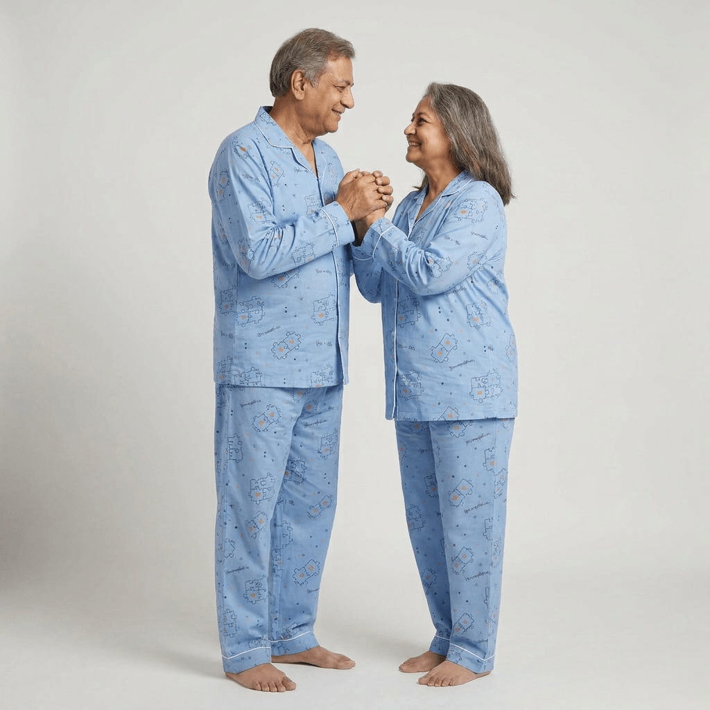 You And Me Puzzle grandparents matching night suit worn together