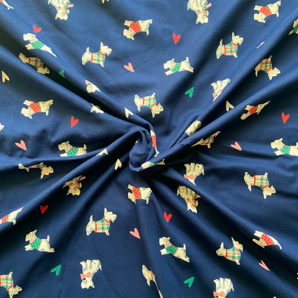 Puppy Love Print in Flannel fabric for cute themed night suits and kids’ winter sleepwear.