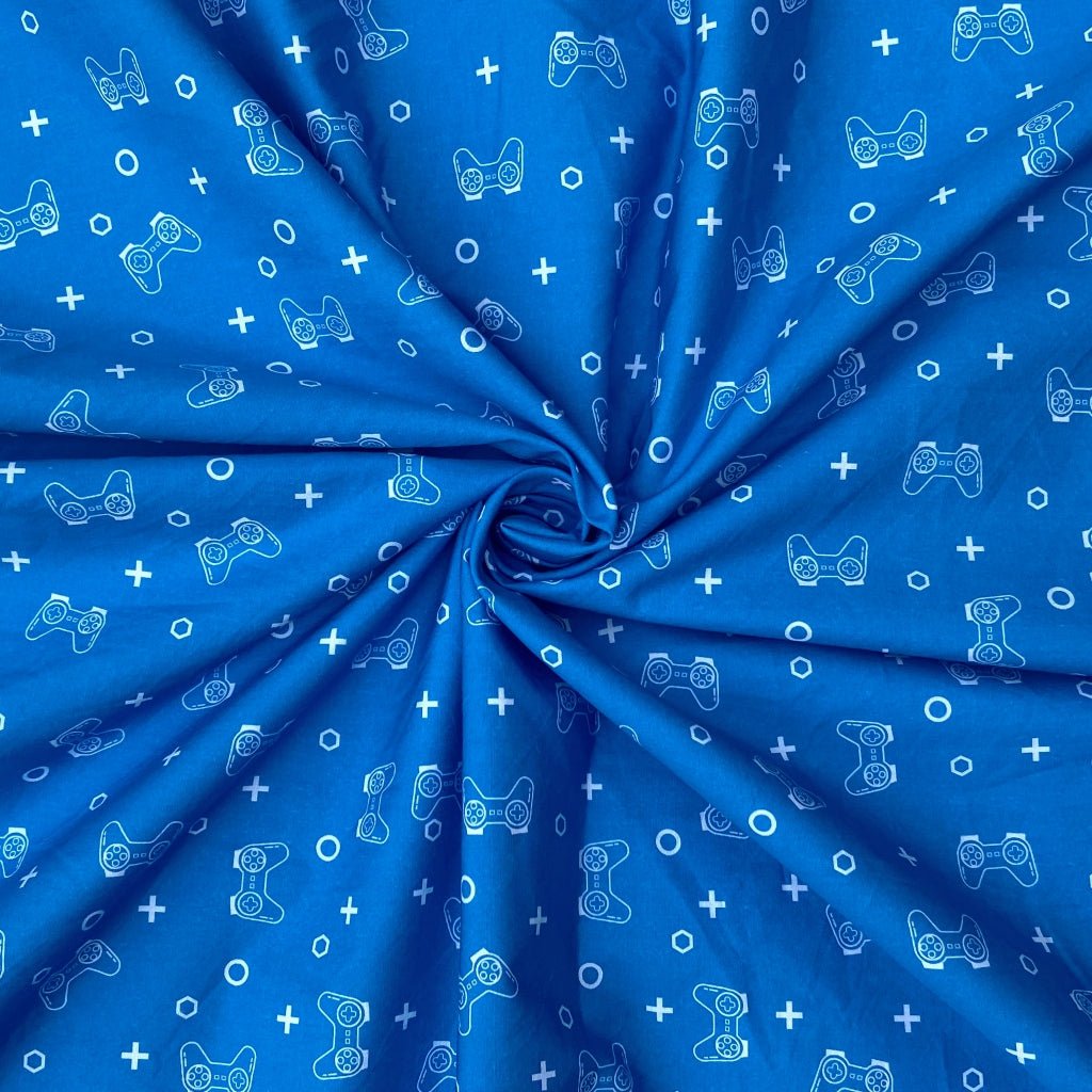 Gamer Dreamer cotton fabric for gamer night suits, teen sleepwear and late-night lounge sessions.