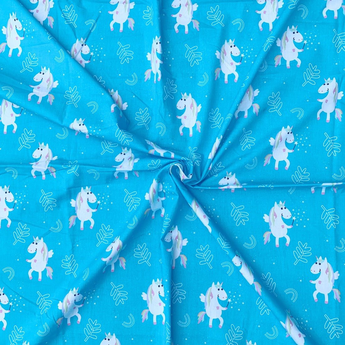 Unicorn Blues cotton fabric for magical night suits, dreamy girls’ sleepwear and gifting pajamas.