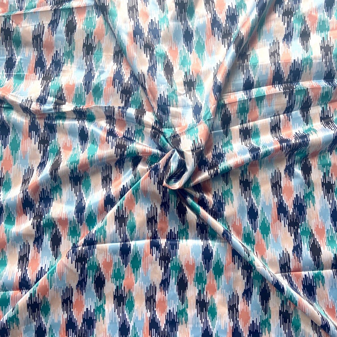 Luxe Maze Print in Satin fabric for premium night suits, elegant sleepwear, and classic loungewear.