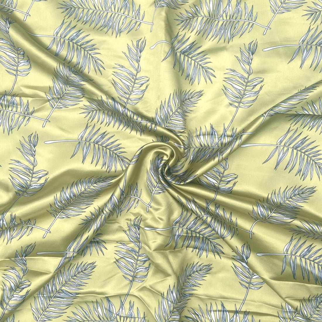 Tropical Vibes Print in Satin fabric for themed night suits, relaxed summer sleepwear, and holiday loungewear.
