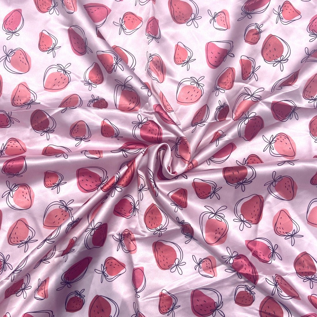 Berrylicious Print in Satin fabric for soft night suits, floral-inspired loungewear, and elegant sleepwear.