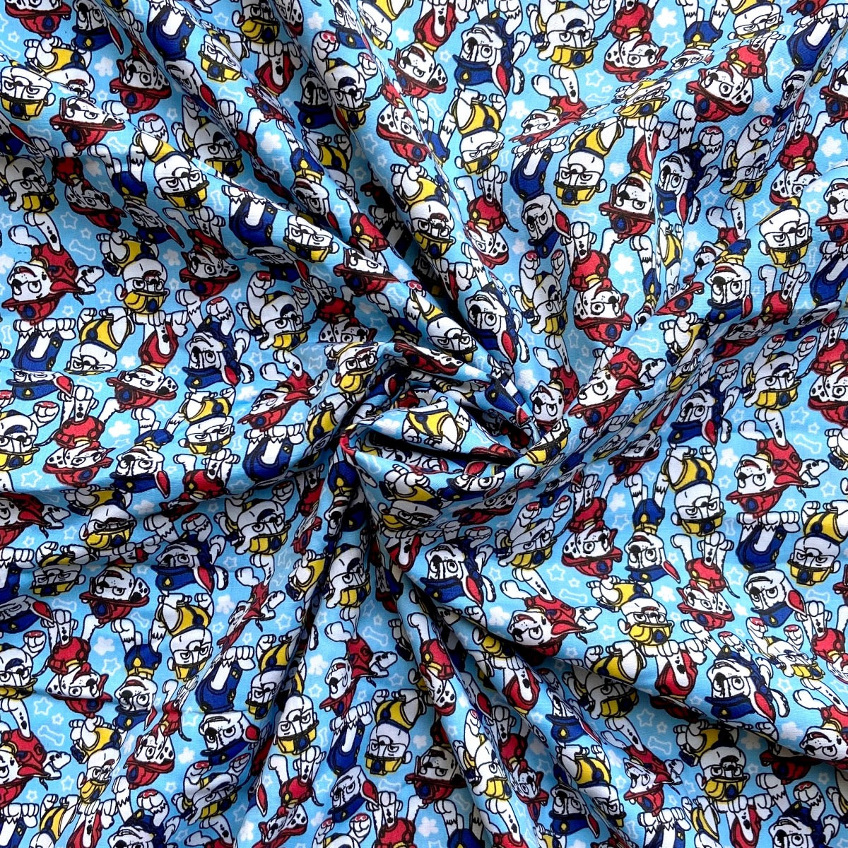 Paw Patrol cotton fabric for character night suits, kids’ cartoon sleepwear and birthday pajamas.