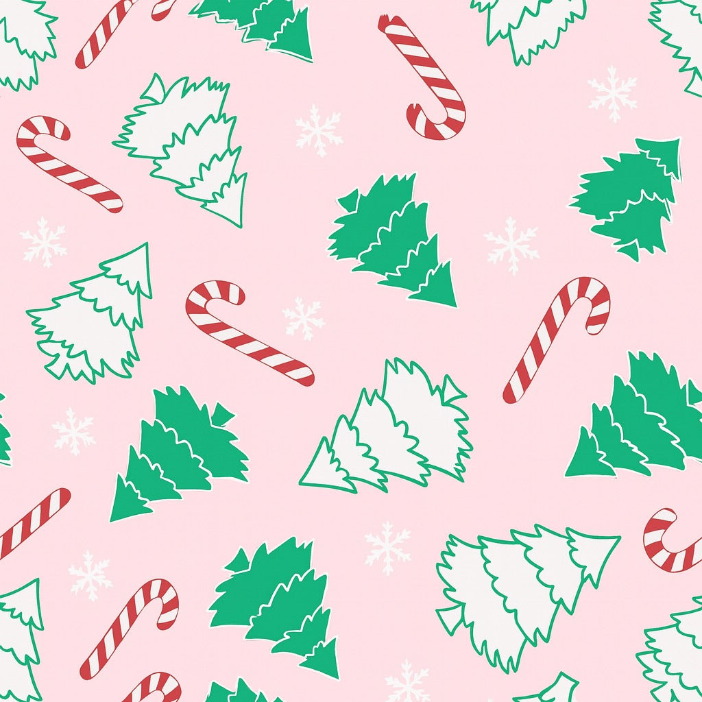Candy Cane Christmas cotton fabric for festive night suits, matching family pajamas and holiday parties.