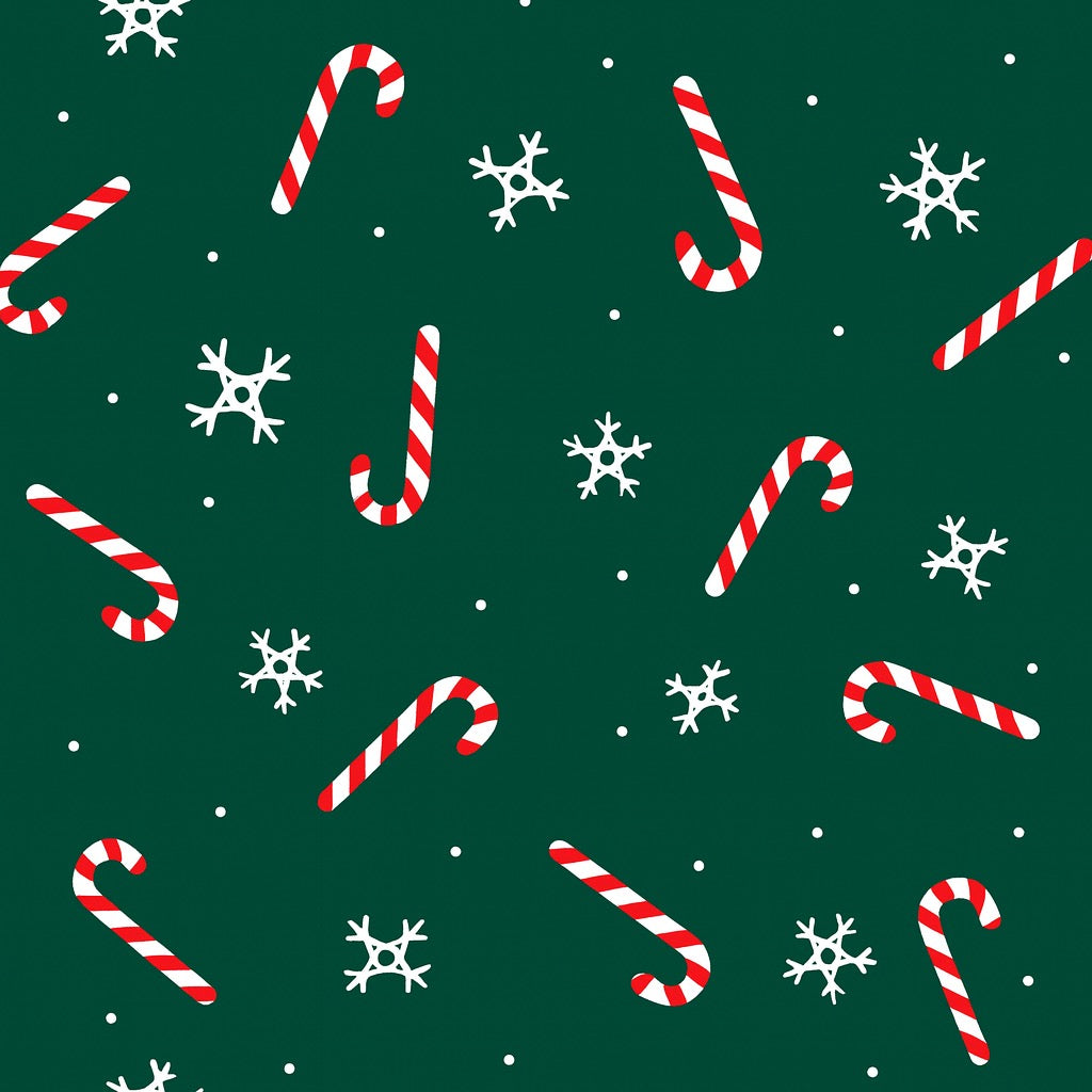 Candy Cane Snow cotton fabric for Christmas night suits, festive family pajamas and holiday mornings.