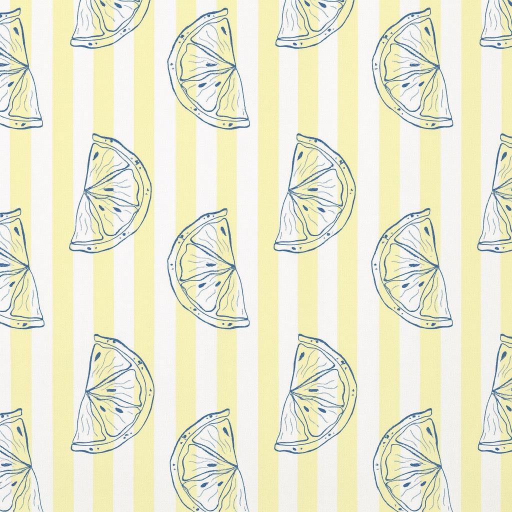 Lemon stripes cotton fabric for summer night suits, breezy sleepwear and holiday lounging.
