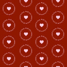 Deep red fabric print with circular love text and small heart motifs for nightwear