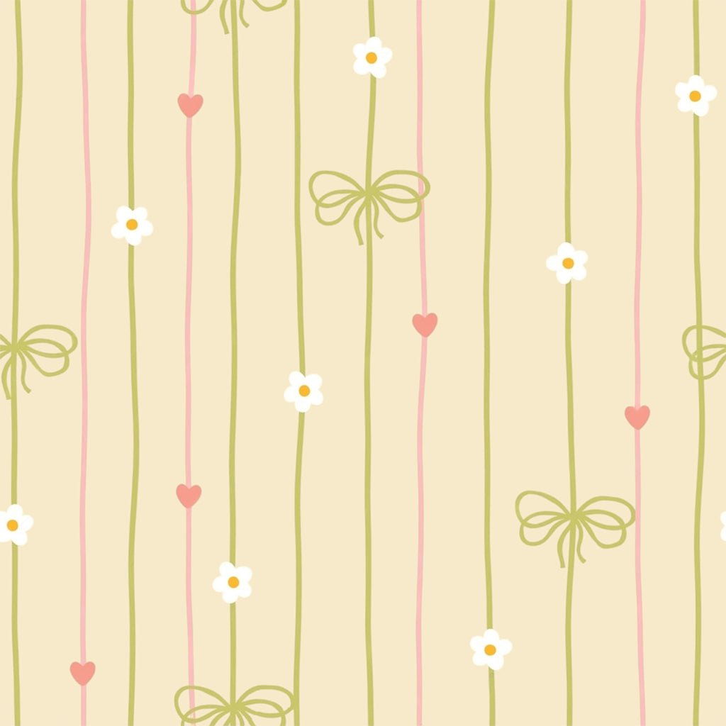 Striped fabric print with bows, florals and soft heart accents for nightwear sets