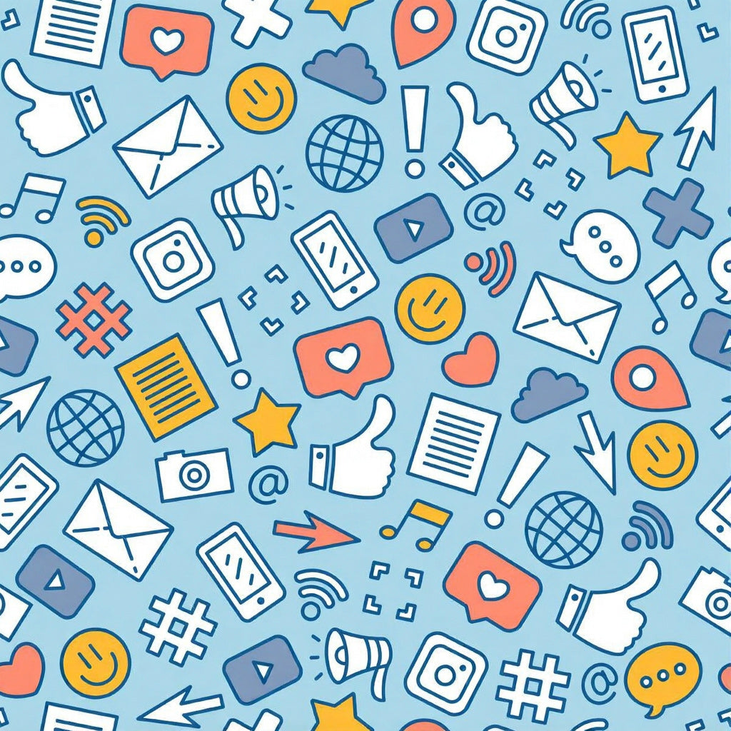 Modern digital icon fabric print with messages and symbols for matching nightwear