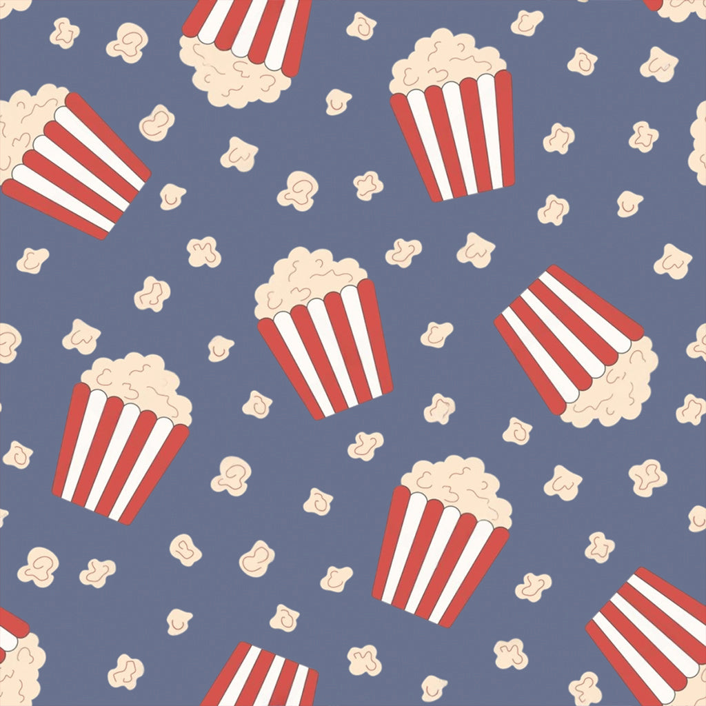 Popcorn themed fabric print inspired by movie nights for cozy pajama wear
