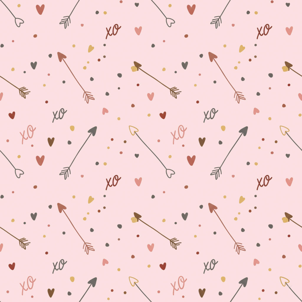 Playful arrow and XO text fabric print with heart details for night suits