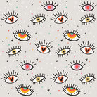 Illustrated eye motif fabric print with subtle hearts for statement nightwear