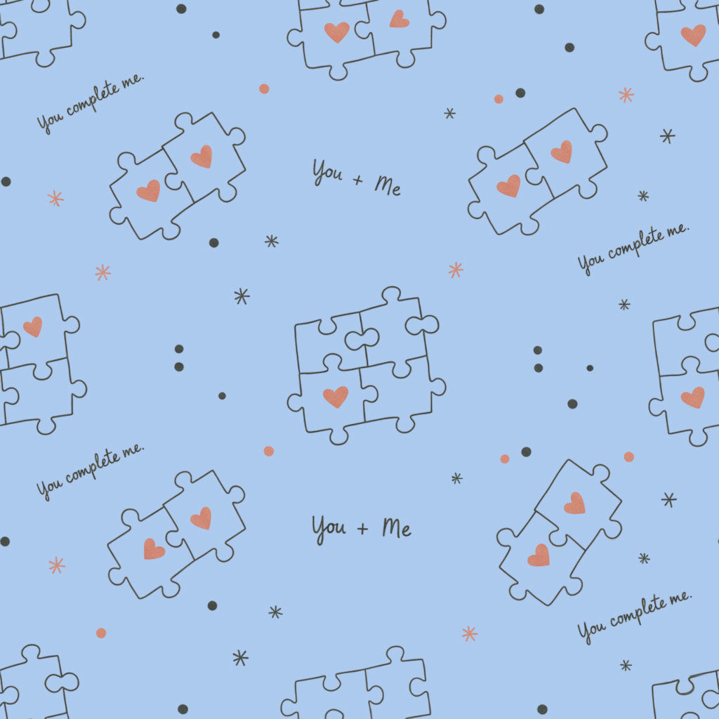 Puzzle piece fabric print with handwritten text details for matching nightwear