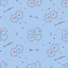 Puzzle piece fabric print with handwritten text details for matching nightwear