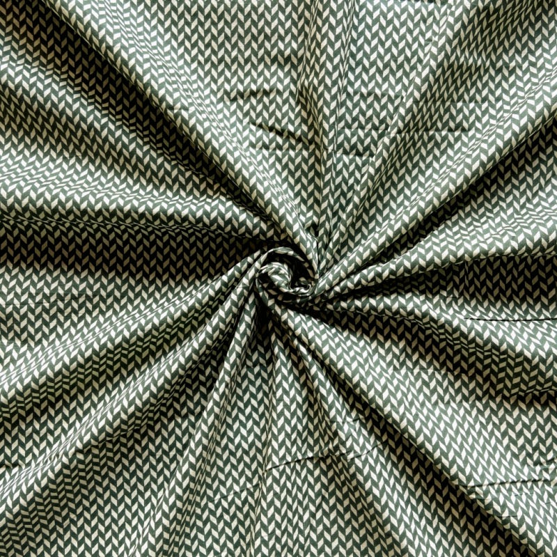 Olive Chevron Print in Jaipuri Cotton fabric for classic night suits, minimal sleepwear, and modern loungewear.