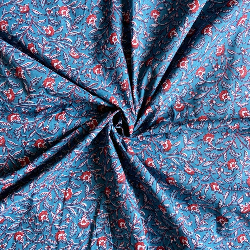 Dreamy floral Jaipuri cotton fabric for elegant night suits, ethnic loungewear and relaxed evenings.