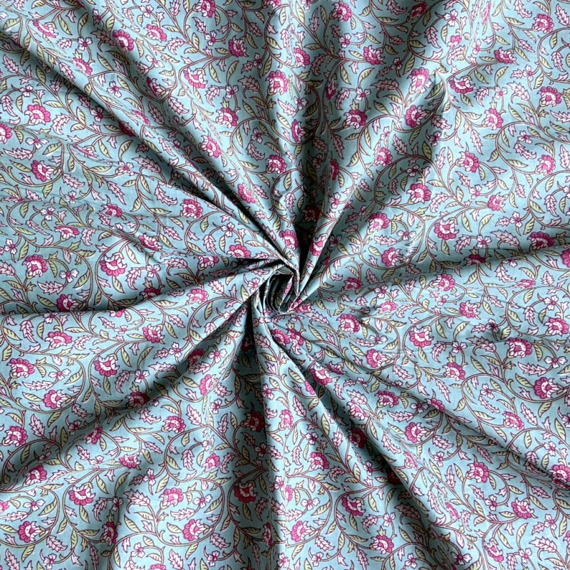 Pink Petals Print in Jaipuri Cotton fabric for soft floral night suits, elegant sleepwear, and feminine loungewear.