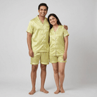 Matching All Stripes satin half-sleeve night suit for him and her