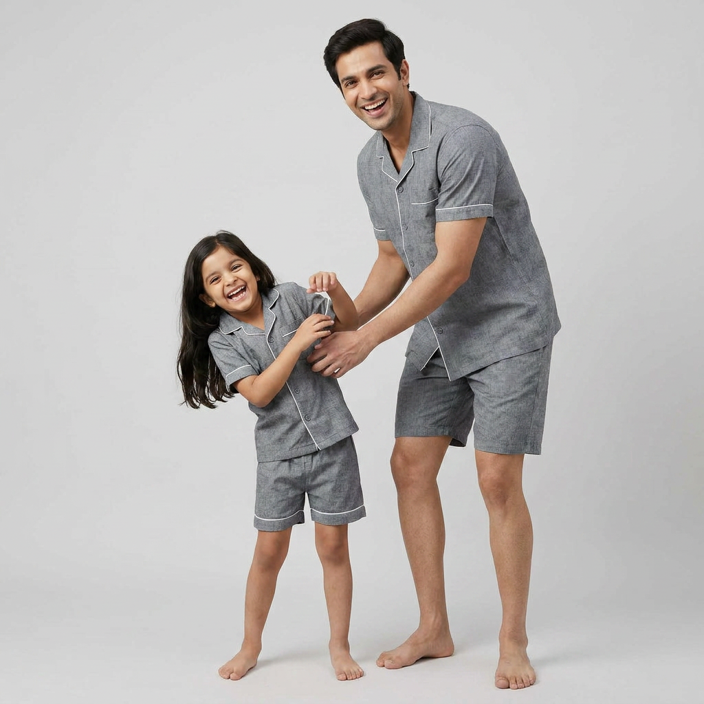 Ash Grey Denim Father Daughter Shorts Set