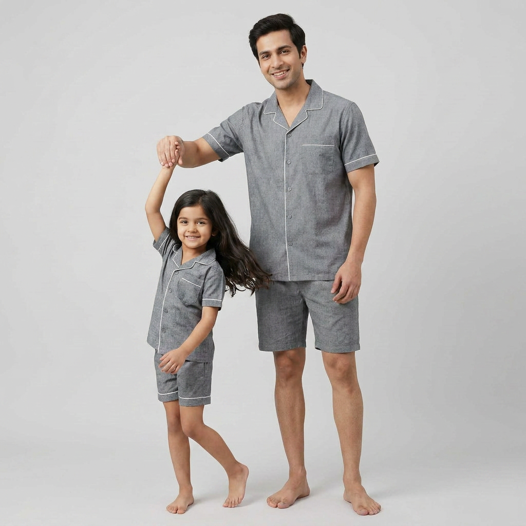 Ash Grey Denim Father Daughter Shorts Set