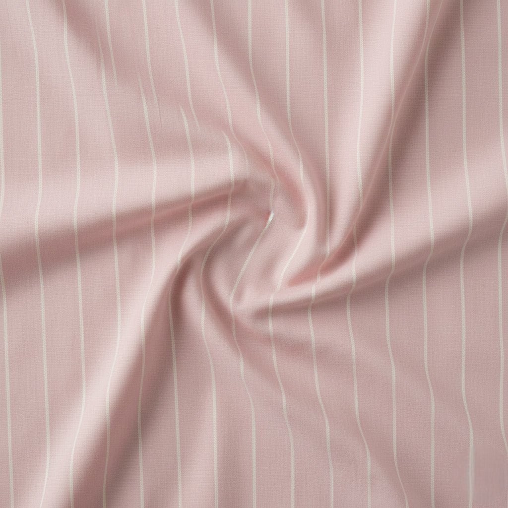 Blush pink cotton fabric with soft ivory stripe pattern