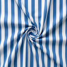 Indigo Blue and white striped fabric in a swirl pattern