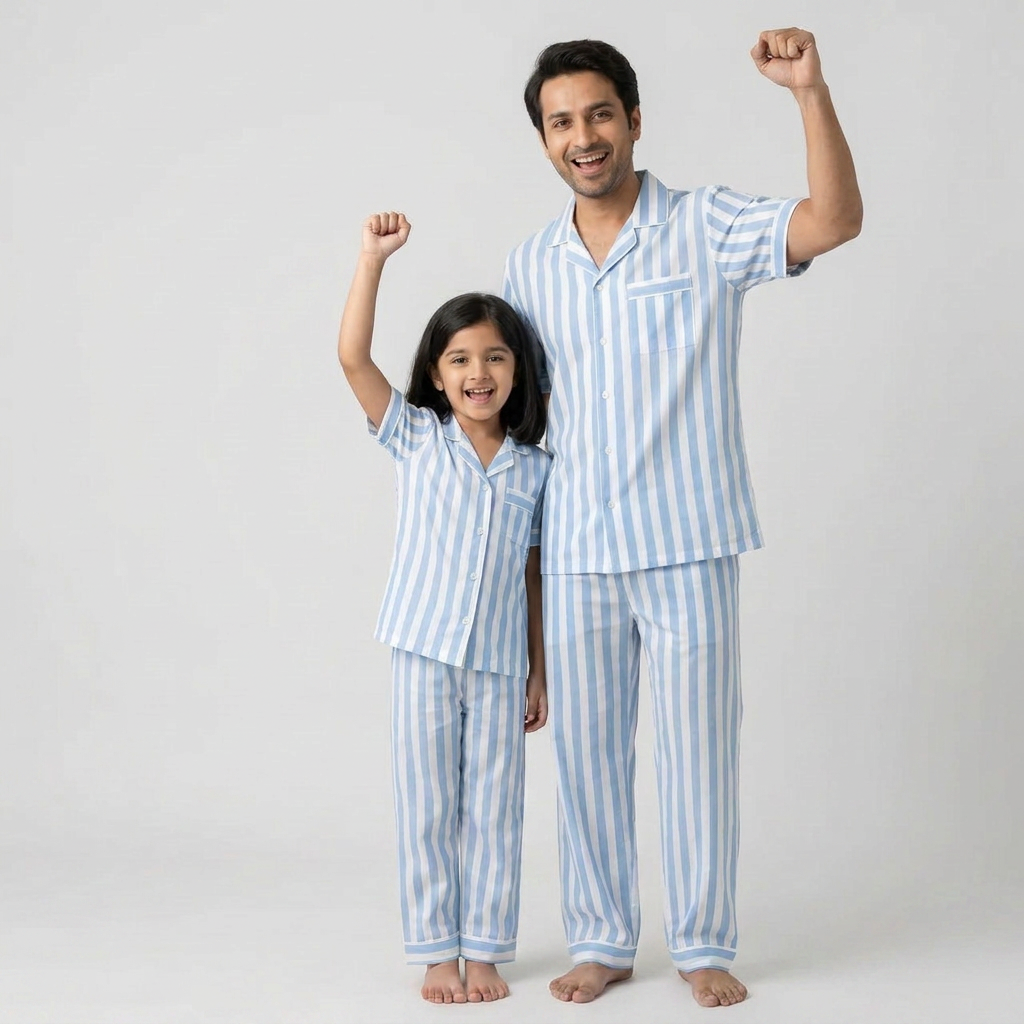 Sky Blue Stripes Dad Daughter Matching Set