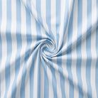 Blue and white striped fabric in a swirl pattern