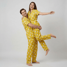 Husband and wife twinning in Cheetah Tribe half-sleeve night suit by Pajama Tribe