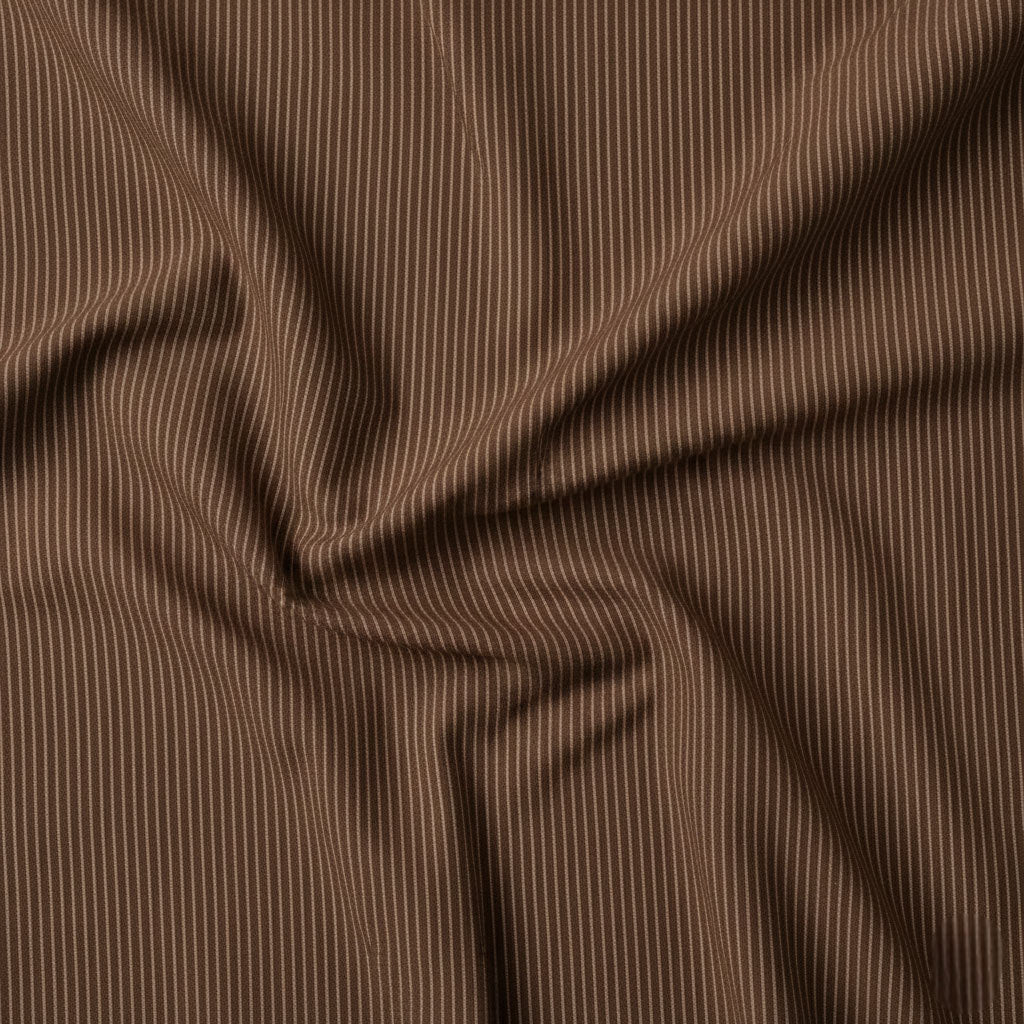 Chocolate brown cotton fabric with soft beige stripes