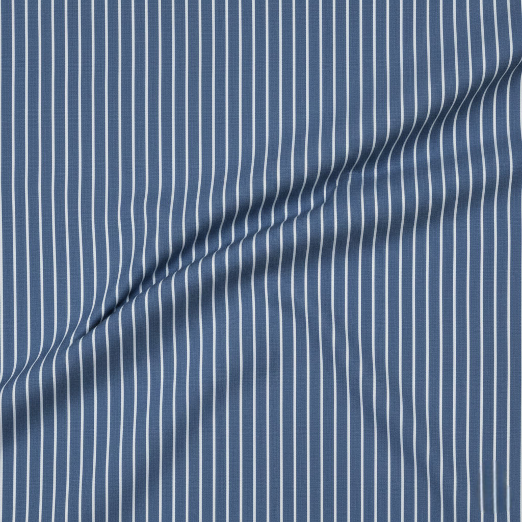 Classic blue cotton fabric with white stripe pattern