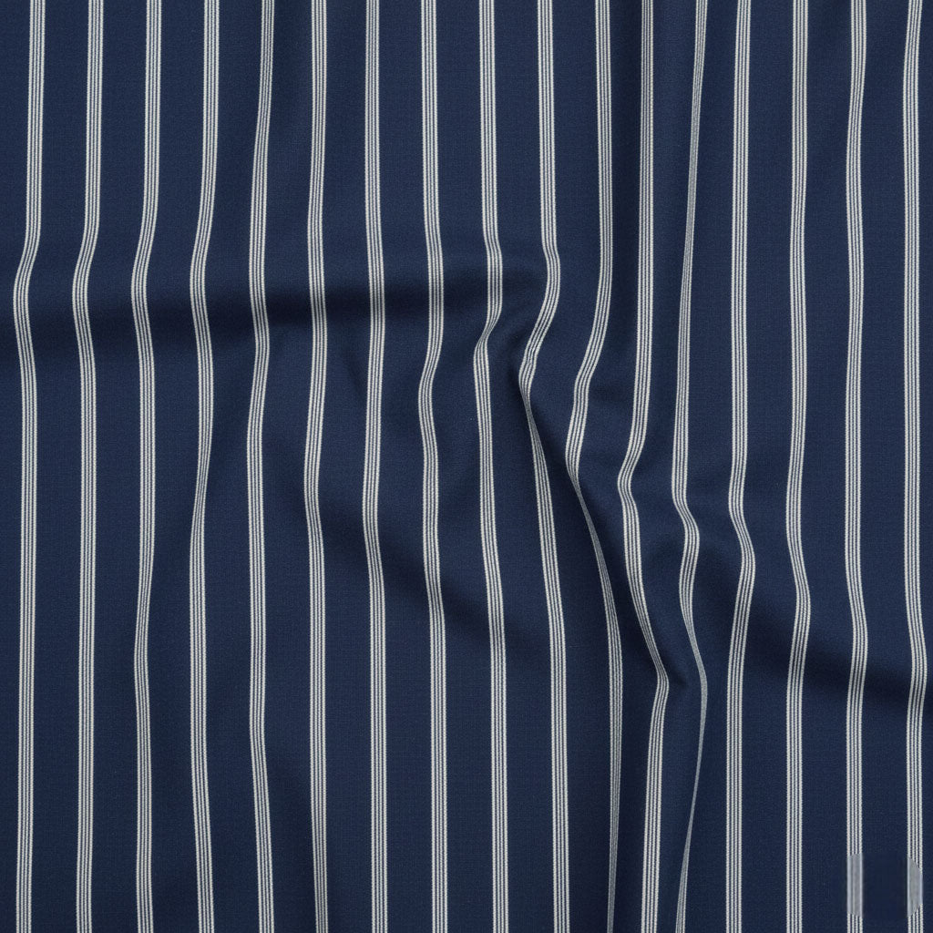 Classic navy cotton fabric with white double stripe design