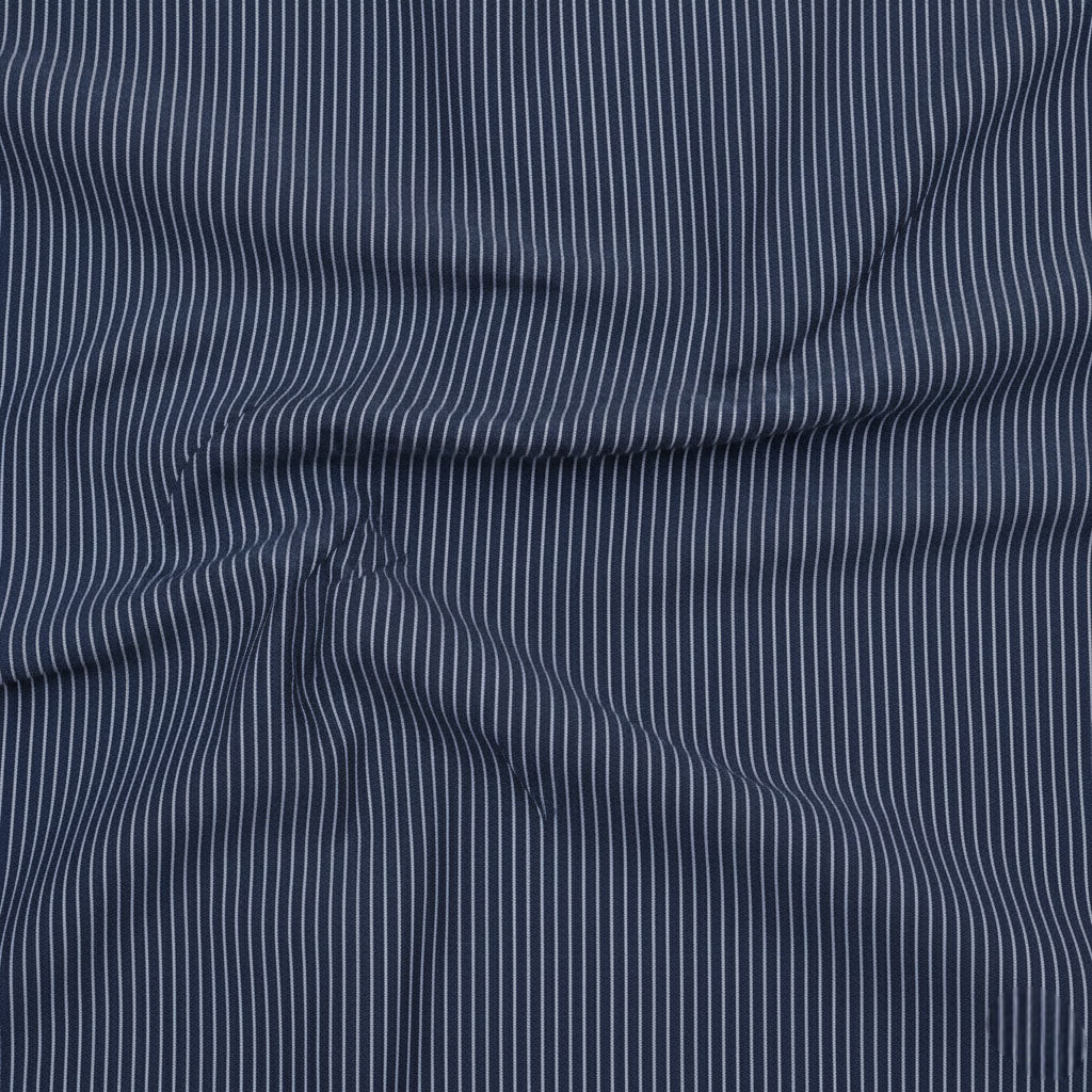 Classic navy cotton fabric with white stripes.